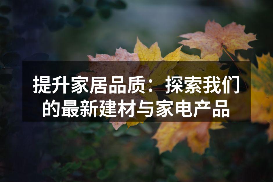 提升家居品质：探索我们的最新建材与家电产品